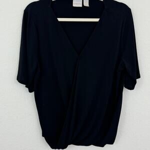 Chico's Womens Blouse Top Size L Wrap Style V Neck Short Neutral Black